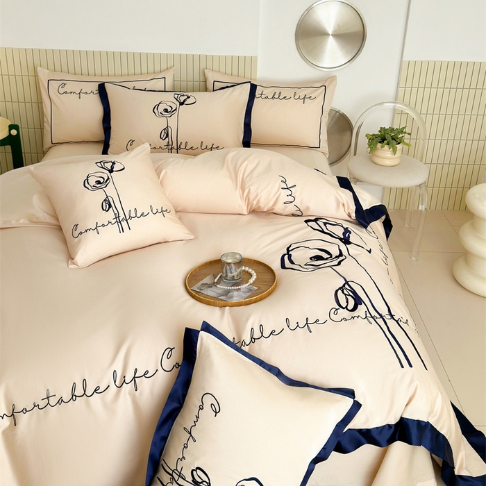 91家纺网 家纺一手货源 找家纺 波比可可 2026新款50s长绒棉纯棉全棉居家轻奢刺绣四件套 花卉