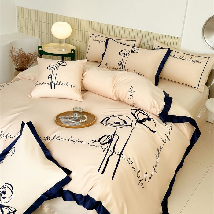 91家纺网 家纺一手货源 找家纺 波比可可 2026新款50s长绒棉纯棉全棉居家轻奢刺绣四件套 花卉