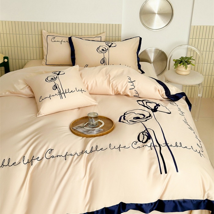 91家纺网 家纺一手货源 找家纺 波比可可 2026新款50s长绒棉纯棉全棉居家轻奢刺绣四件套 花卉