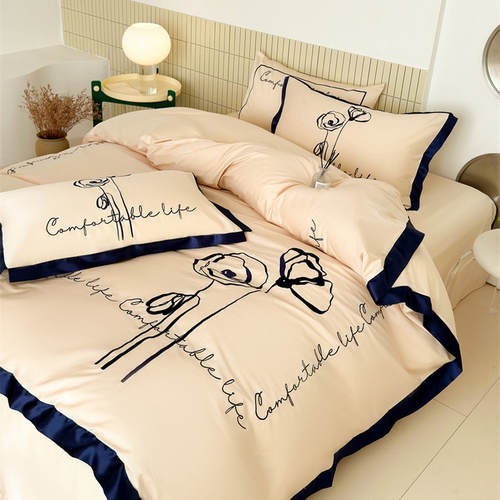 91家纺网 家纺一手货源 找家纺 波比可可 2026新款50s长绒棉纯棉全棉居家轻奢刺绣四件套 花卉