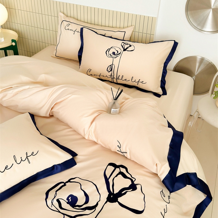 91家纺网 家纺一手货源 找家纺 波比可可 2026新款50s长绒棉纯棉全棉居家轻奢刺绣四件套 花卉