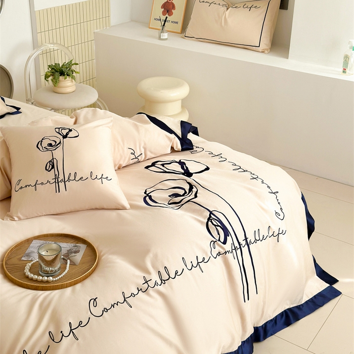 91家纺网 家纺一手货源 找家纺 波比可可 2026新款50s长绒棉纯棉全棉居家轻奢刺绣四件套 花卉