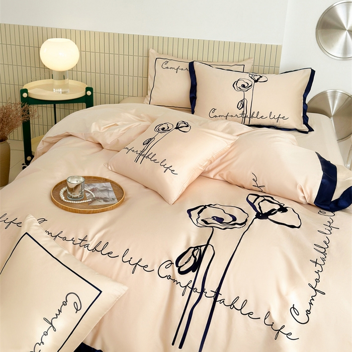 91家纺网 家纺一手货源 找家纺 波比可可 2026新款50s长绒棉纯棉全棉居家轻奢刺绣四件套 花卉