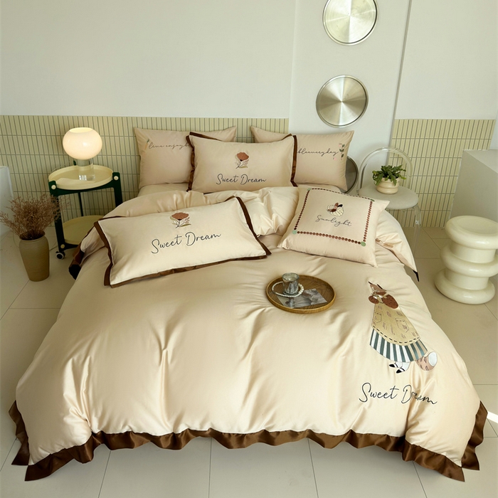 波比可可 2026新款50s长绒棉纯棉全棉居家轻奢刺绣四件套 咖啡猫