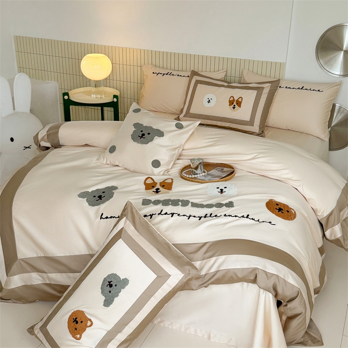 91家纺网 家纺一手货源 找家纺 波比可可 2026新款50s长绒棉纯棉全棉居家轻奢刺绣四件套 快乐狗