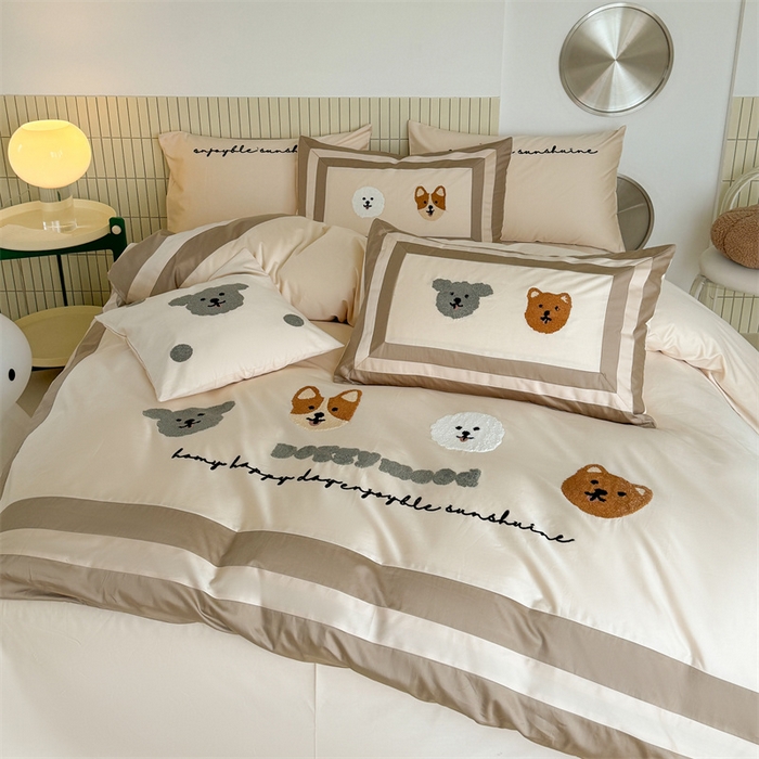 91家纺网 家纺一手货源 找家纺 波比可可 2026新款50s长绒棉纯棉全棉居家轻奢刺绣四件套 快乐狗