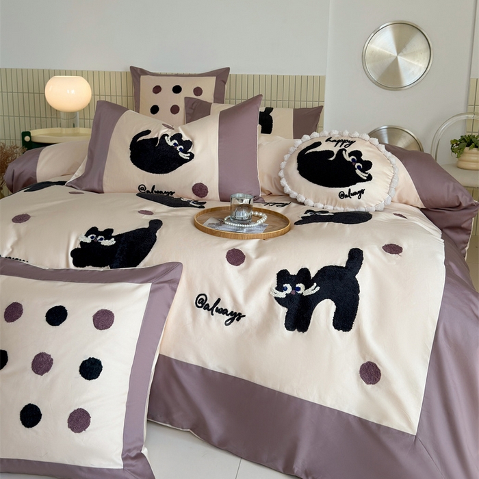 91家纺网 家纺一手货源 找家纺 波比可可 2026新款50s长绒棉纯棉全棉居家轻奢刺绣四件套 快乐喵