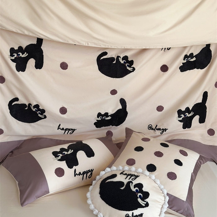 91家纺网 家纺一手货源 找家纺 波比可可 2026新款50s长绒棉纯棉全棉居家轻奢刺绣四件套 快乐喵