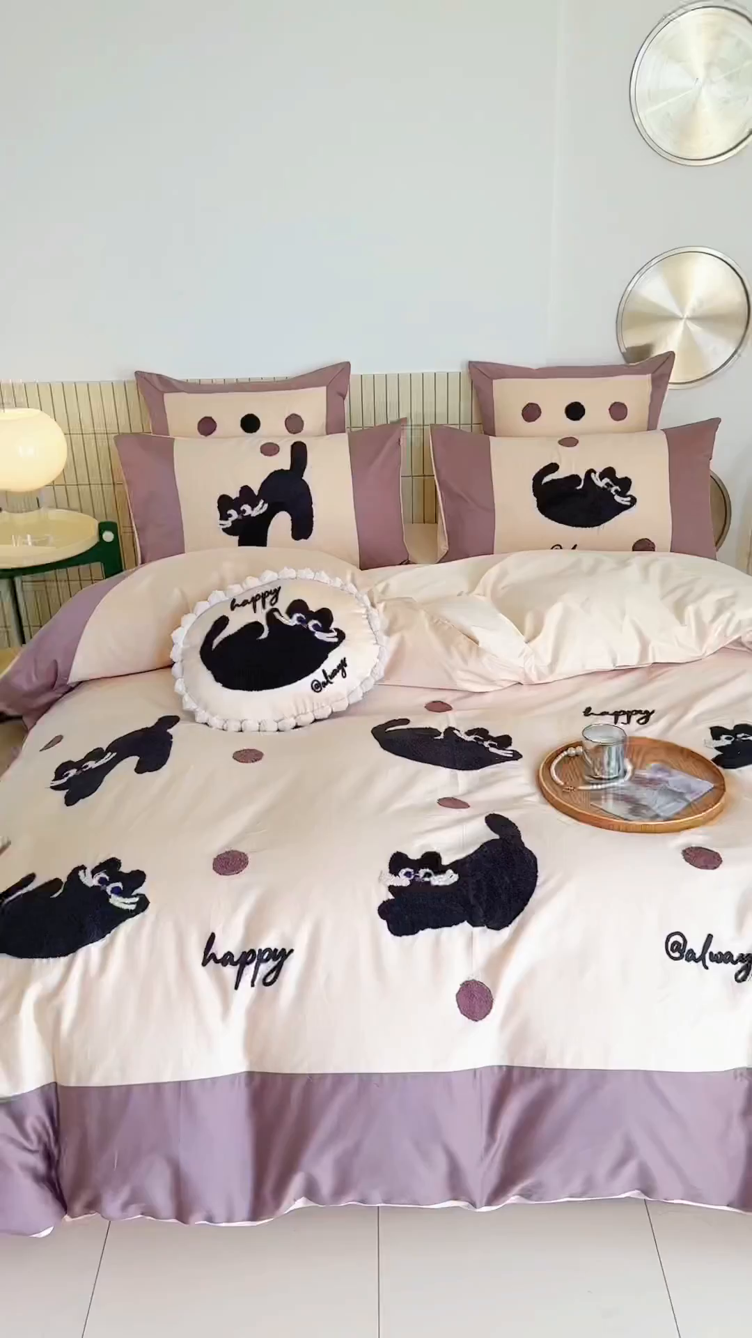 91家纺网 家纺一手货源 找家纺 波比可可 2026新款50s长绒棉纯棉全棉居家轻奢刺绣四件套 快乐喵