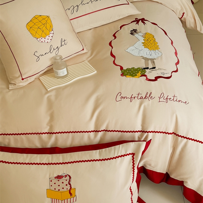 91家纺网 家纺一手货源 找家纺 波比可可 2026新款50s长绒棉纯棉全棉居家轻奢刺绣四件套 礼物