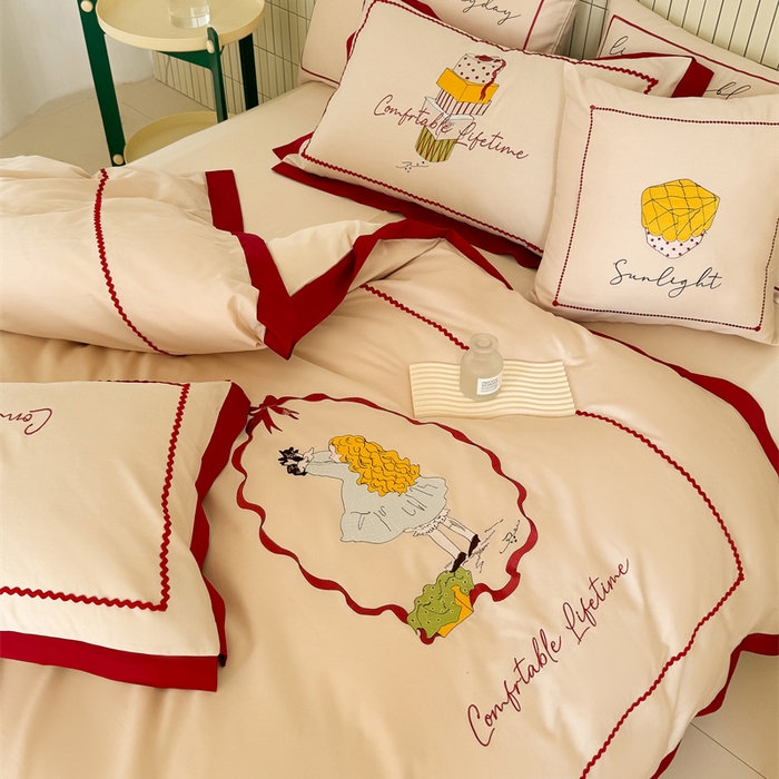 91家纺网 家纺一手货源 找家纺 波比可可 2026新款50s长绒棉纯棉全棉居家轻奢刺绣四件套 礼物