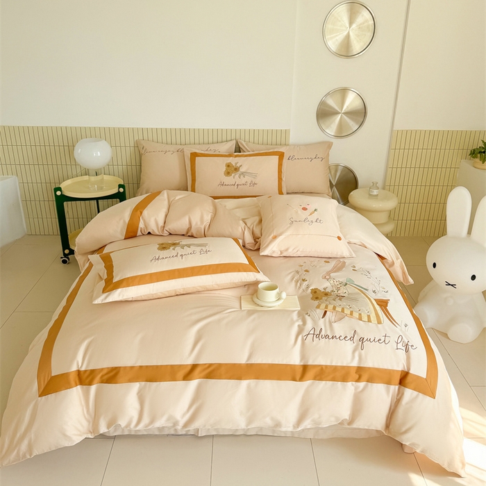 波比可可 2026新款50s长绒棉纯棉全棉居家轻奢刺绣四件套 兔子