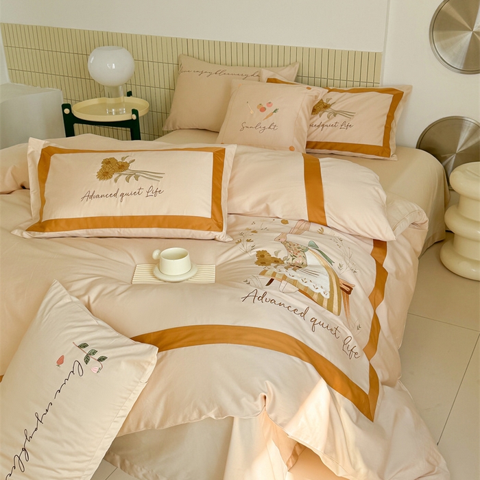 91家纺网 家纺一手货源 找家纺 波比可可 2026新款50s长绒棉纯棉全棉居家轻奢刺绣四件套 兔子