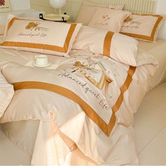 91家纺网 家纺一手货源 找家纺 波比可可 2026新款50s长绒棉纯棉全棉居家轻奢刺绣四件套 兔子