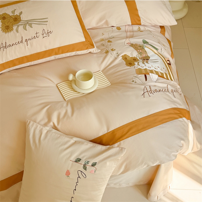 91家纺网 家纺一手货源 找家纺 波比可可 2026新款50s长绒棉纯棉全棉居家轻奢刺绣四件套 兔子