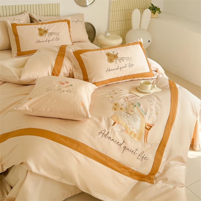 91家纺网 家纺一手货源 找家纺 波比可可 2026新款50s长绒棉纯棉全棉居家轻奢刺绣四件套 兔子