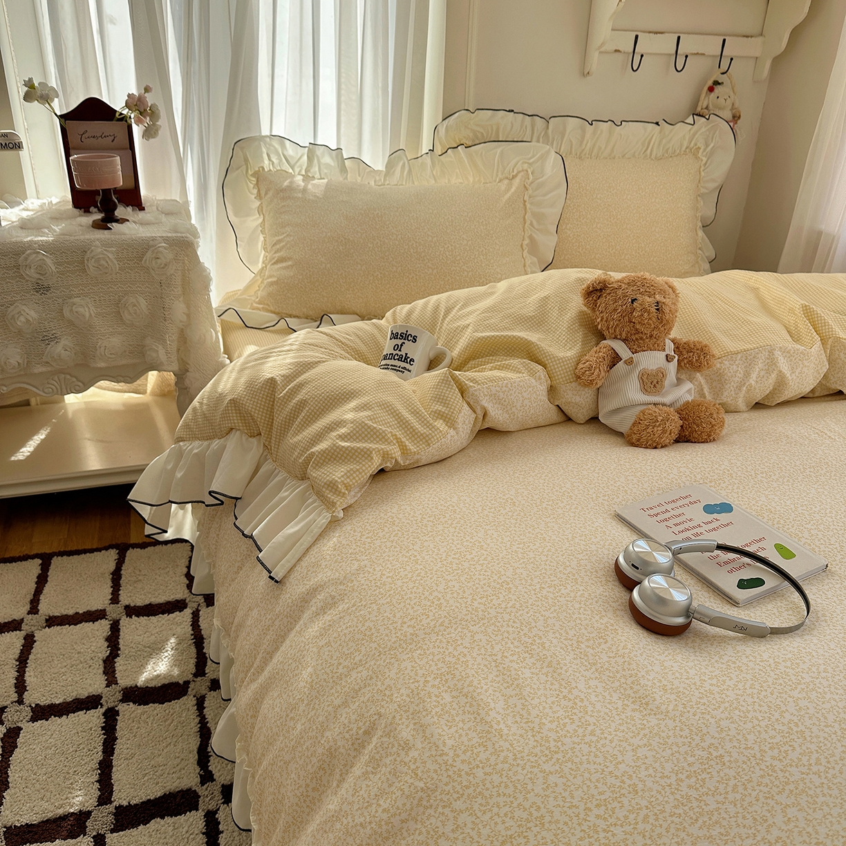 91家纺网 家纺一手货源 找家纺 （总）沐芷 2026 【提供买家秀】法式风花边四件套A类仿棉 简约小清新床上用品被罩被套