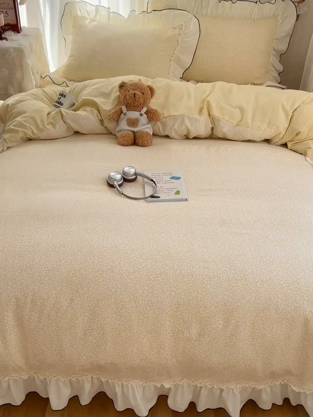 91家纺网 家纺一手货源 找家纺 沐芷 2026 【提供买家秀】法式风花边四件套A类仿棉 简约小清新床上用品被罩被套 花边恋曲-黄