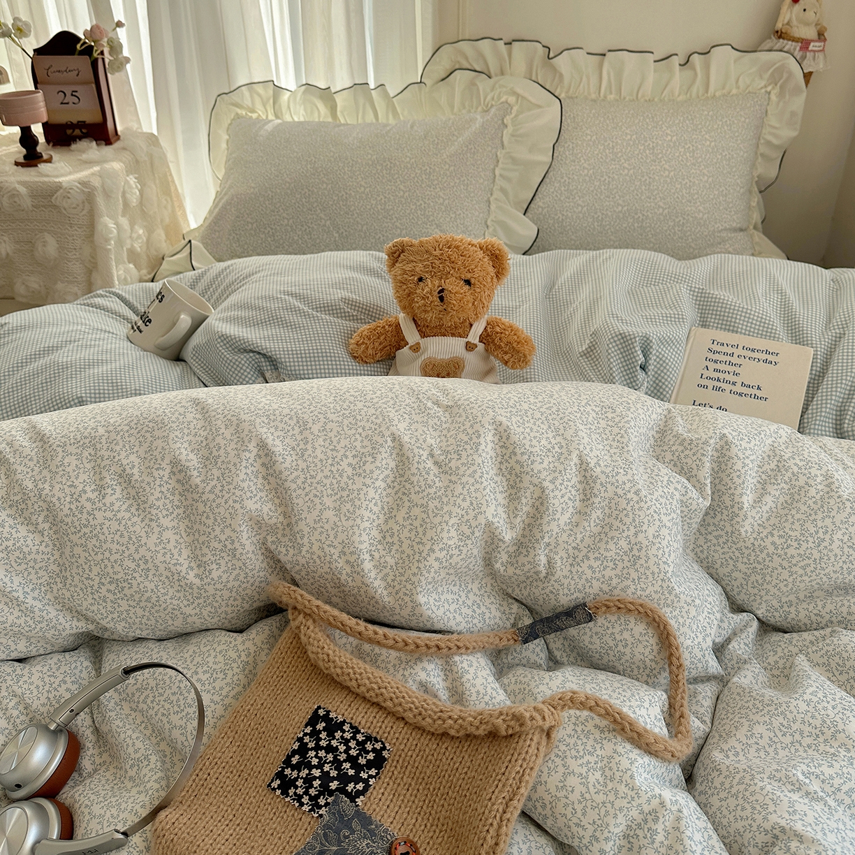 91家纺网 家纺一手货源 找家纺 沐芷 2026 【提供买家秀】法式风花边四件套A类仿棉 简约小清新床上用品被罩被套 花边恋曲-蓝