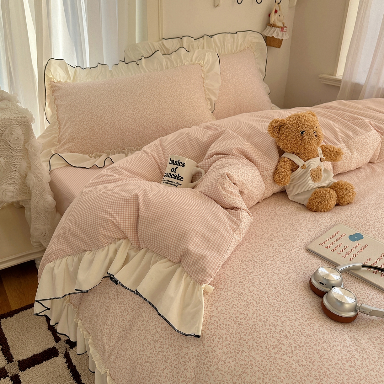 91家纺网 家纺一手货源 找家纺 沐芷 2026 【提供买家秀】法式风花边四件套A类仿棉 简约小清新床上用品被罩被套 花边恋曲-玉