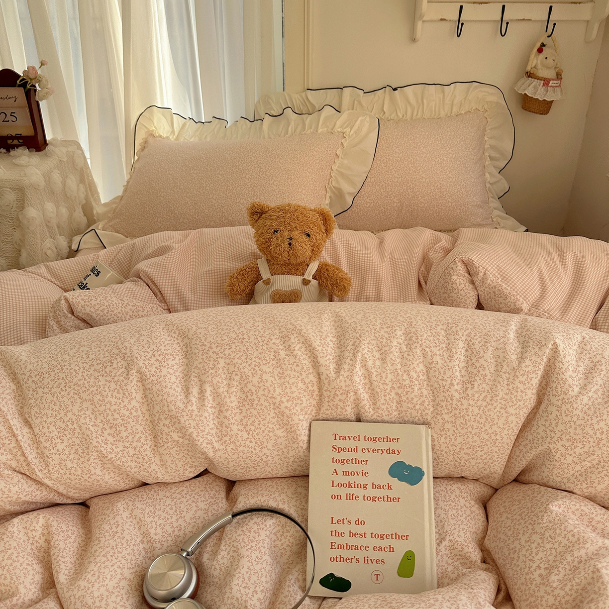 91家纺网 家纺一手货源 找家纺 沐芷 2026 【提供买家秀】法式风花边四件套A类仿棉 简约小清新床上用品被罩被套 花边恋曲-玉