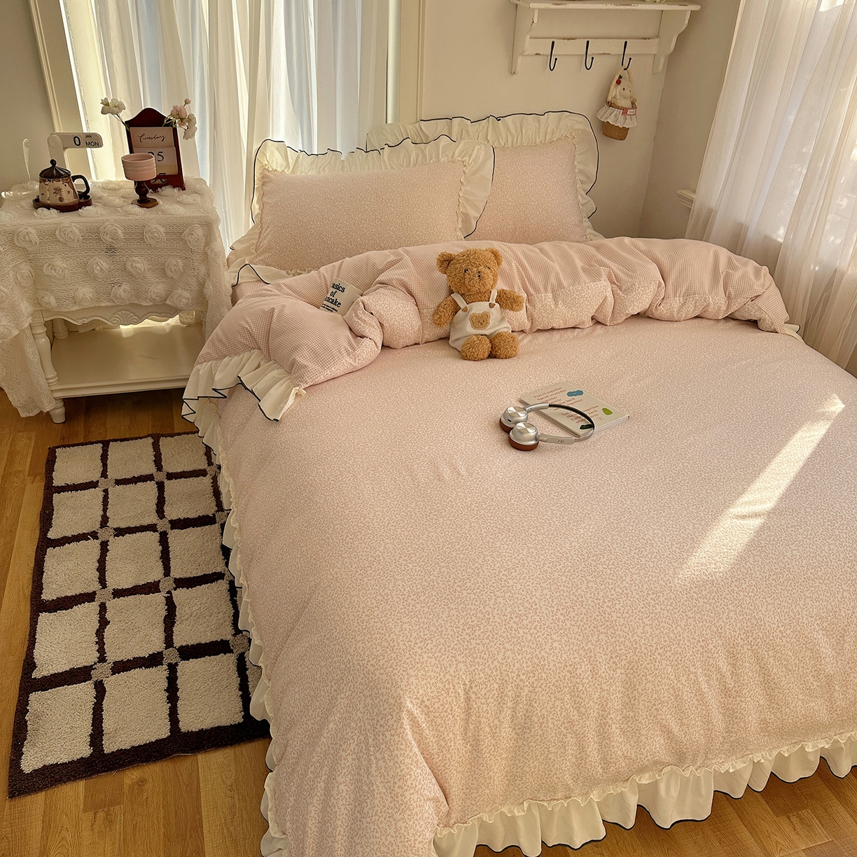 91家纺网 家纺一手货源 找家纺 沐芷 2026 【提供买家秀】法式风花边四件套A类仿棉 简约小清新床上用品被罩被套 花边恋曲-玉