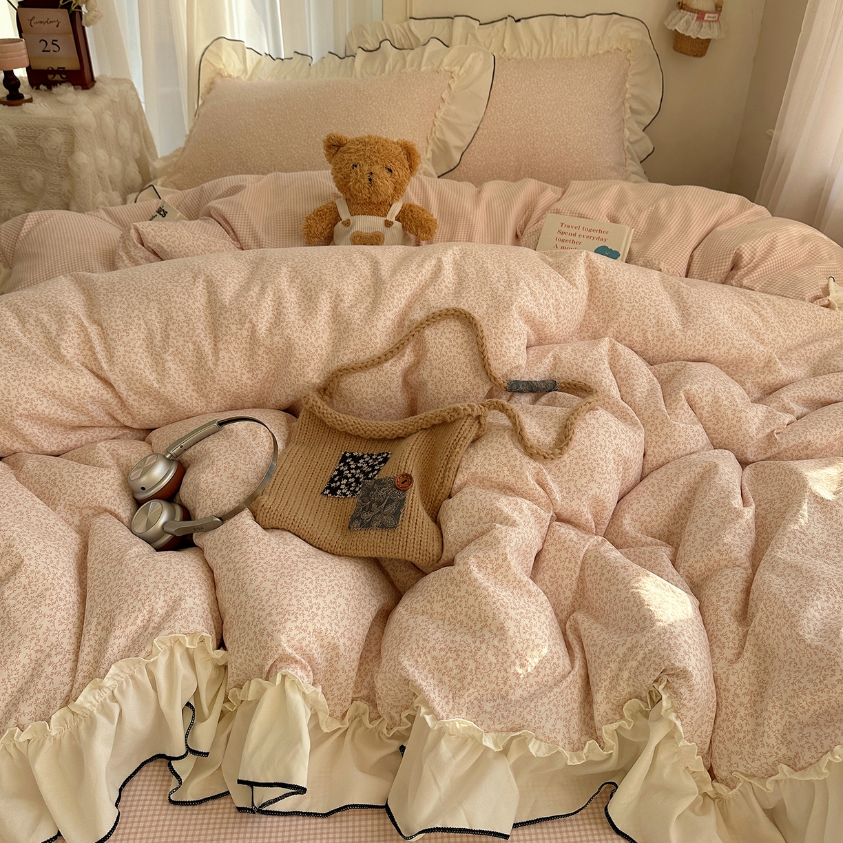 91家纺网 家纺一手货源 找家纺 沐芷 2026 【提供买家秀】法式风花边四件套A类仿棉 简约小清新床上用品被罩被套 花边恋曲-玉