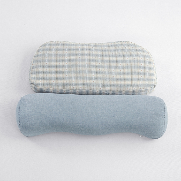 91家纺网 家纺一手货源 找家纺 明星枕业 2026新款全荞麦壳枕头护颈椎全棉纯棉牵引组合枕成人家用枕芯反牵引护颈枕头枕芯 护颈牵引组合枕-蓝色
