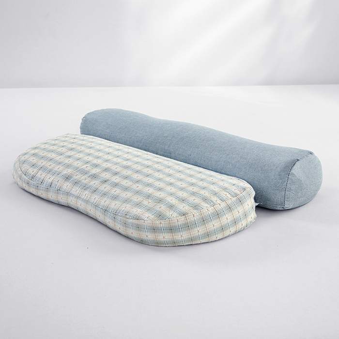 91家纺网 家纺一手货源 找家纺 明星枕业 2026新款全荞麦壳枕头护颈椎全棉纯棉牵引组合枕成人家用枕芯反牵引护颈枕头枕芯 护颈牵引组合枕-蓝色