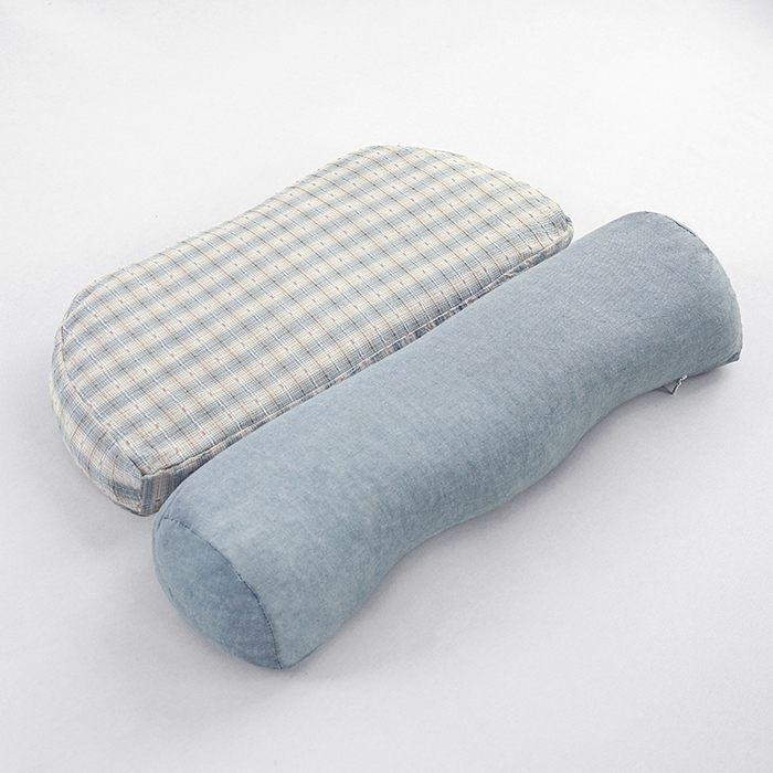 91家纺网 家纺一手货源 找家纺 明星枕业 2026新款全荞麦壳枕头护颈椎全棉纯棉牵引组合枕成人家用枕芯反牵引护颈枕头枕芯 护颈牵引组合枕-蓝色