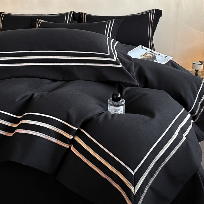 91家纺网 家纺一手货源 找家纺 苏源家居 2026新款酒店风磨毛大拼角绣花轻奢四件套-玄律 玄律-黑色