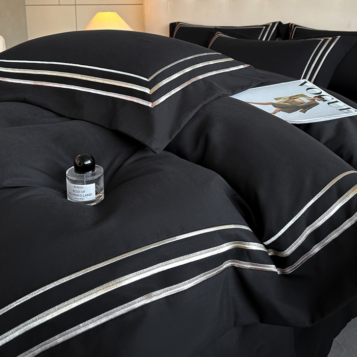 91家纺网 家纺一手货源 找家纺 苏源家居 2026新款酒店风磨毛大拼角绣花轻奢四件套-玄律 玄律-黑色