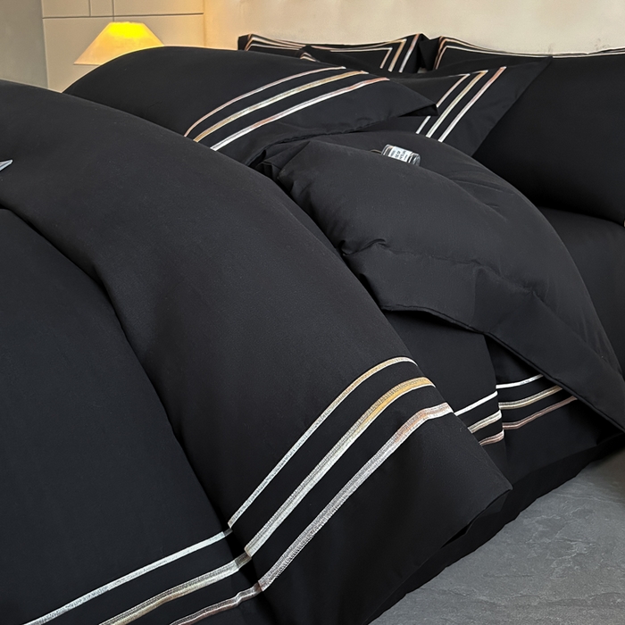 91家纺网 家纺一手货源 找家纺 苏源家居 2026新款酒店风磨毛大拼角绣花轻奢四件套-玄律 玄律-黑色