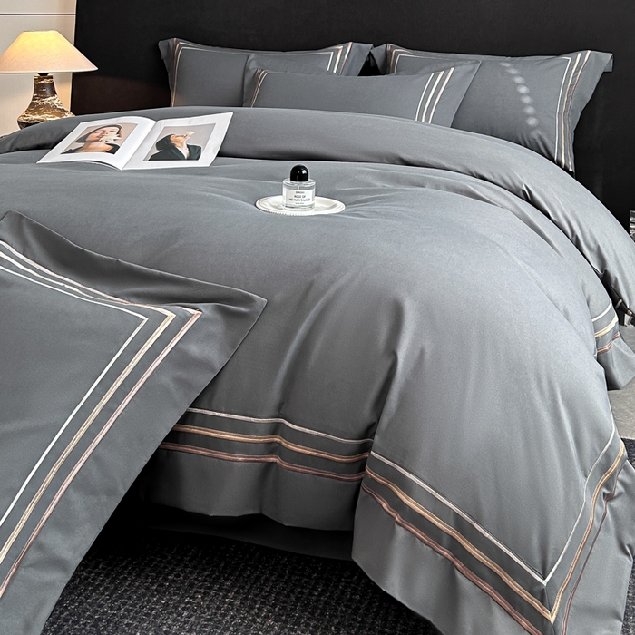 苏源家居 2026新款酒店风磨毛大拼角绣花轻奢四件套-玄律 玄律-灰色