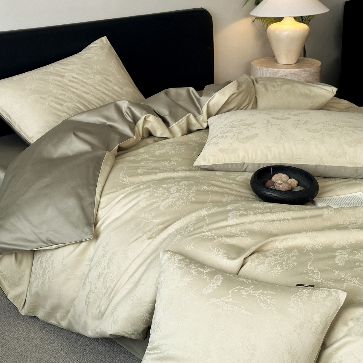 卡巴伦家纺 2026新款全棉纯棉厚织提花四件套 柏与林-抹茶