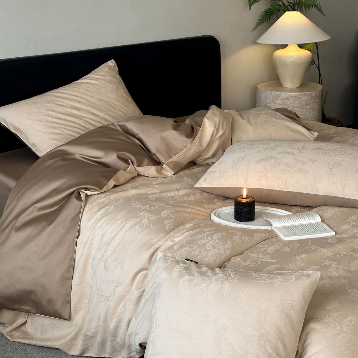 卡巴伦家纺 2026新款全棉纯棉厚织提花四件套 柏与林-咖