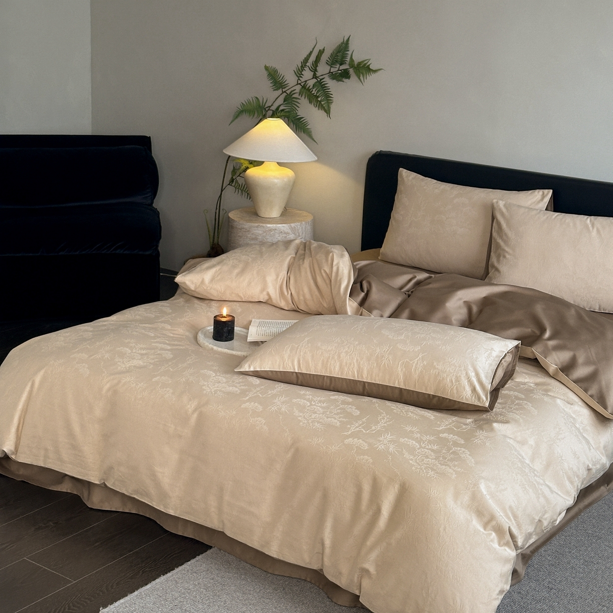 91家纺网 家纺一手货源 找家纺 卡巴伦家纺 2026新款全棉纯棉厚织提花四件套 柏与林-咖