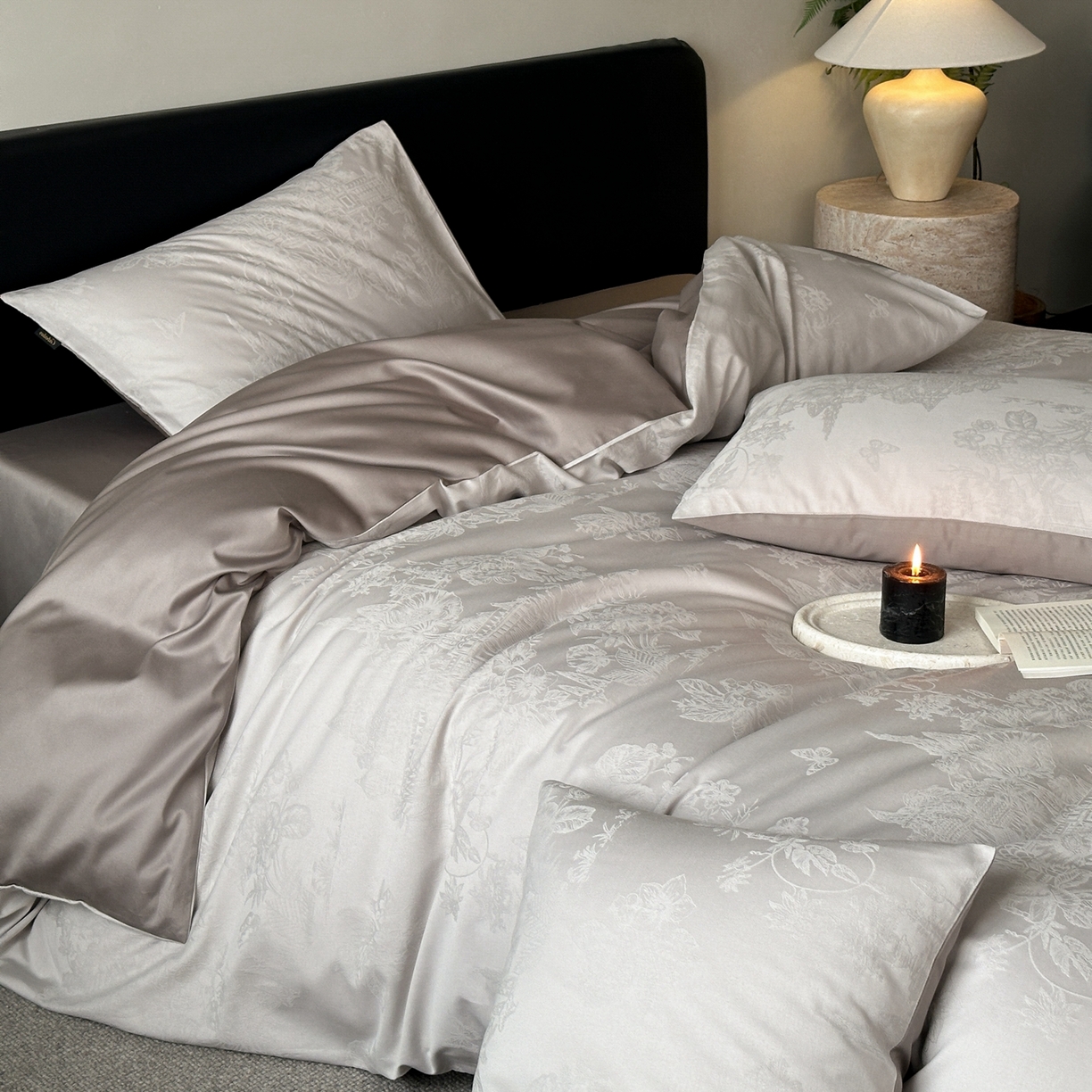 卡巴伦家纺 2026新款全棉纯棉厚织提花四件套 梵可-中性灰