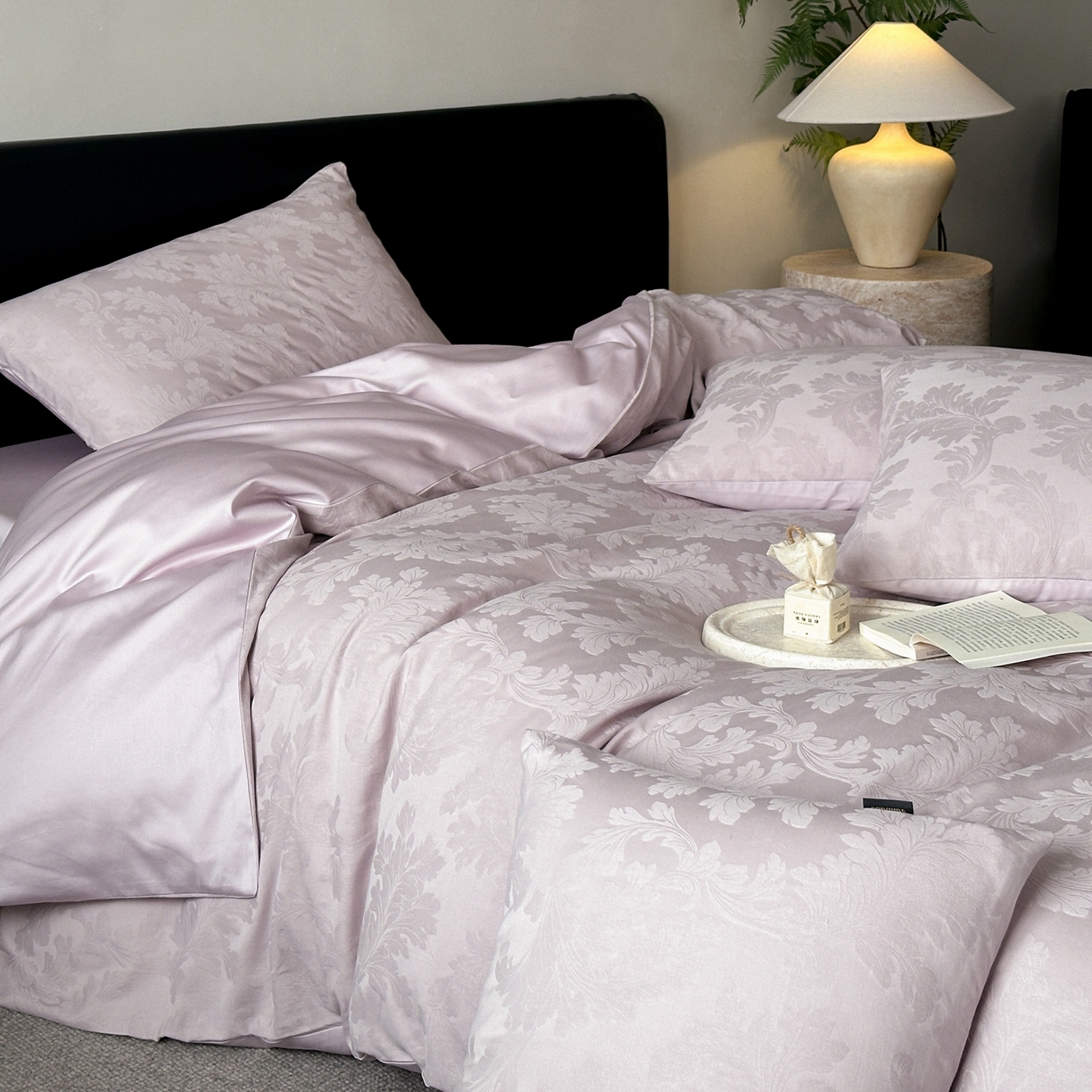 卡巴伦家纺 2026新款全棉纯棉厚织提花四件套 卷叶花-浪漫紫