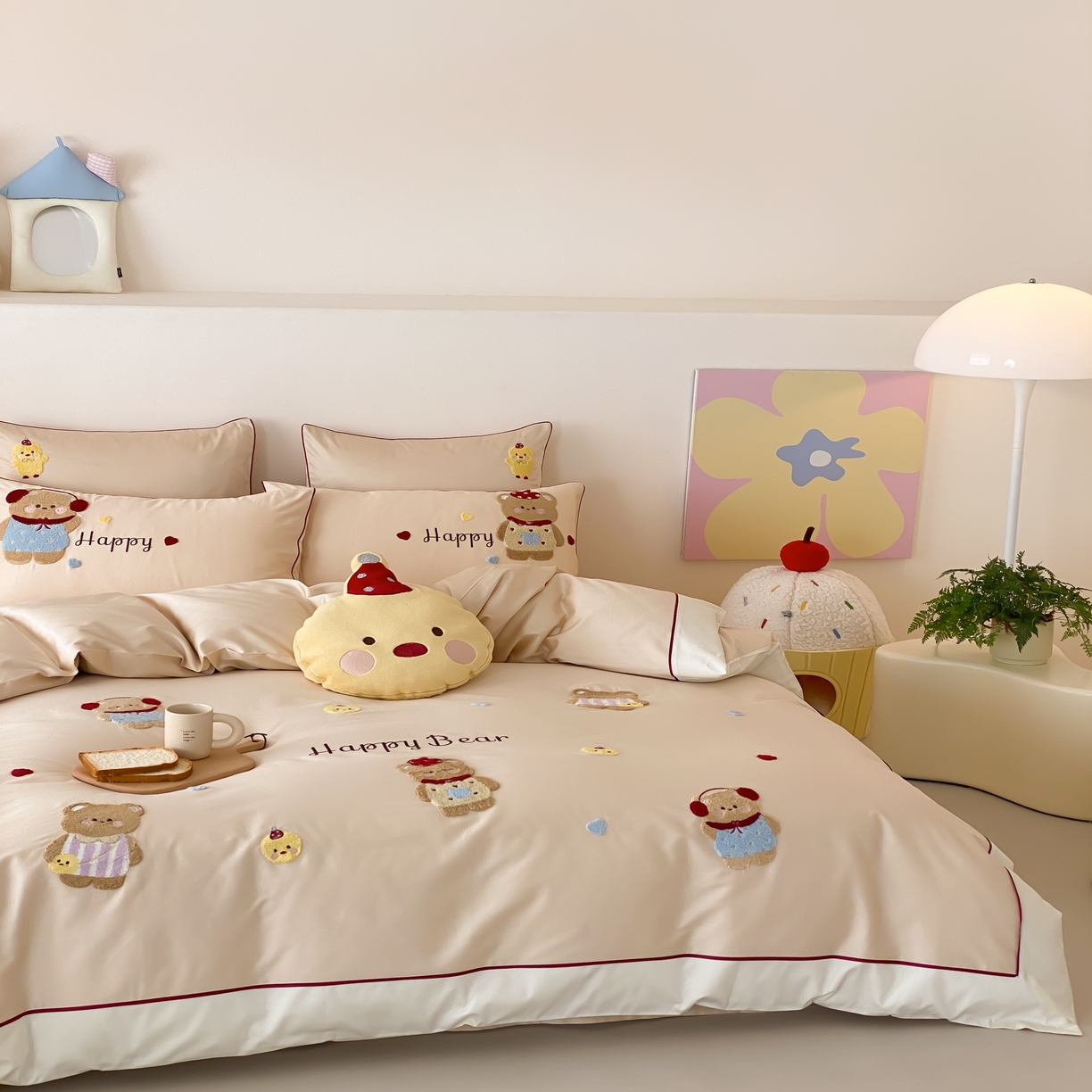 91家纺网 家纺一手货源 找家纺 馨蕊家居 2026新款新品超细旦磨毛高奢系列四件套 磨毛卡通-奶油泡芙