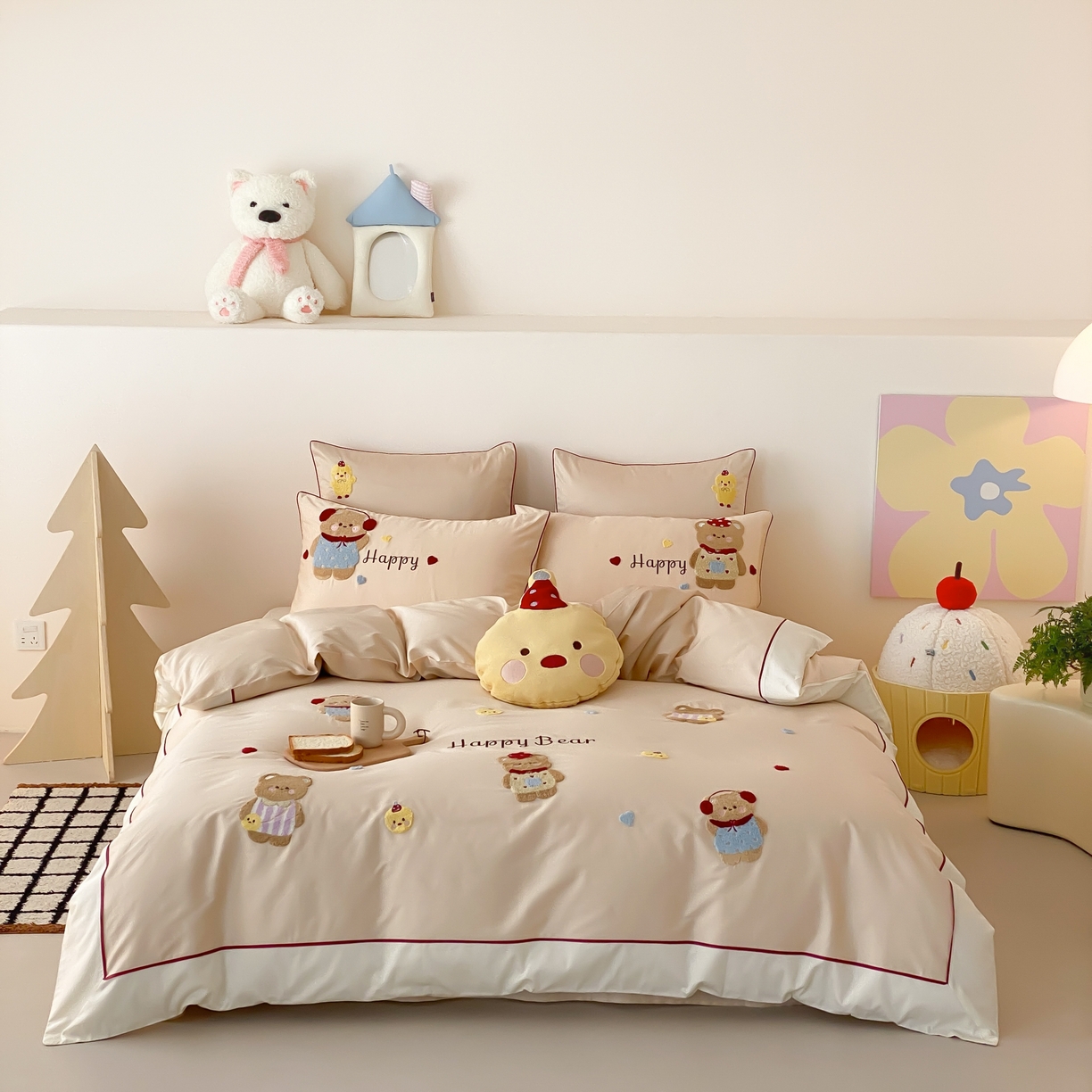 91家纺网 家纺一手货源 找家纺 馨蕊家居 2026新款新品超细旦磨毛高奢系列四件套 磨毛卡通-奶油泡芙