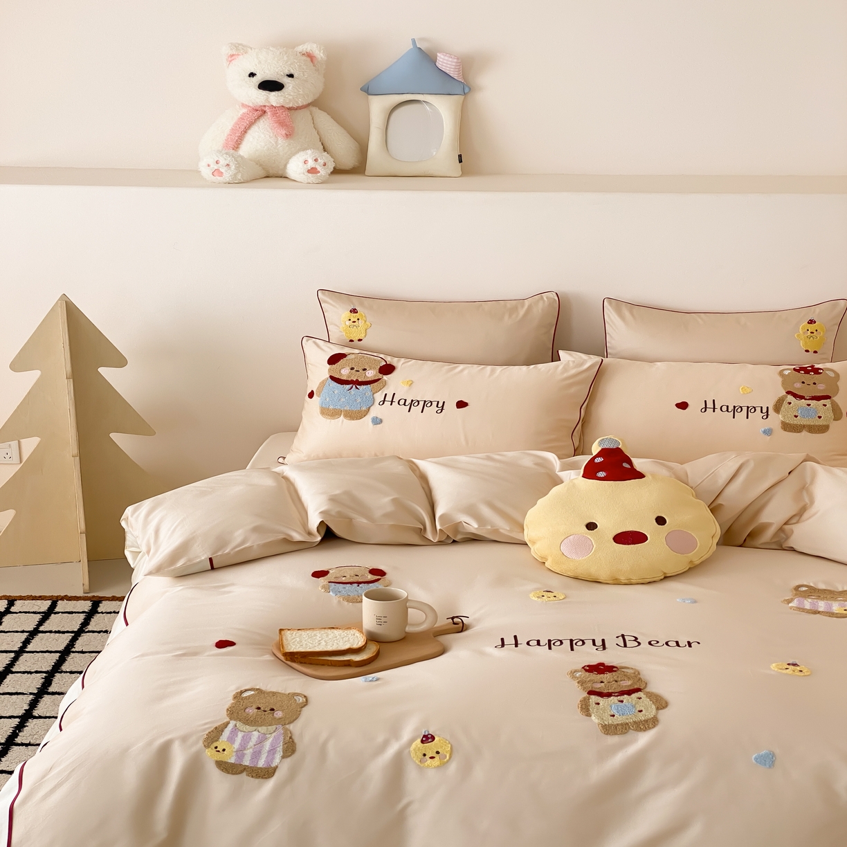 91家纺网 家纺一手货源 找家纺 馨蕊家居 2026新款新品超细旦磨毛高奢系列四件套 磨毛卡通-奶油泡芙