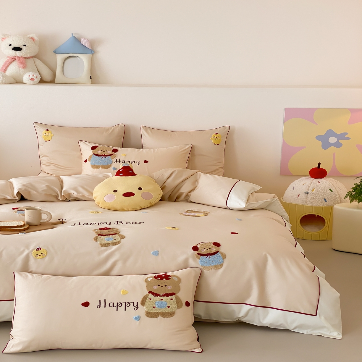 91家纺网 家纺一手货源 找家纺 馨蕊家居 2026新款新品超细旦磨毛高奢系列四件套 磨毛卡通-奶油泡芙