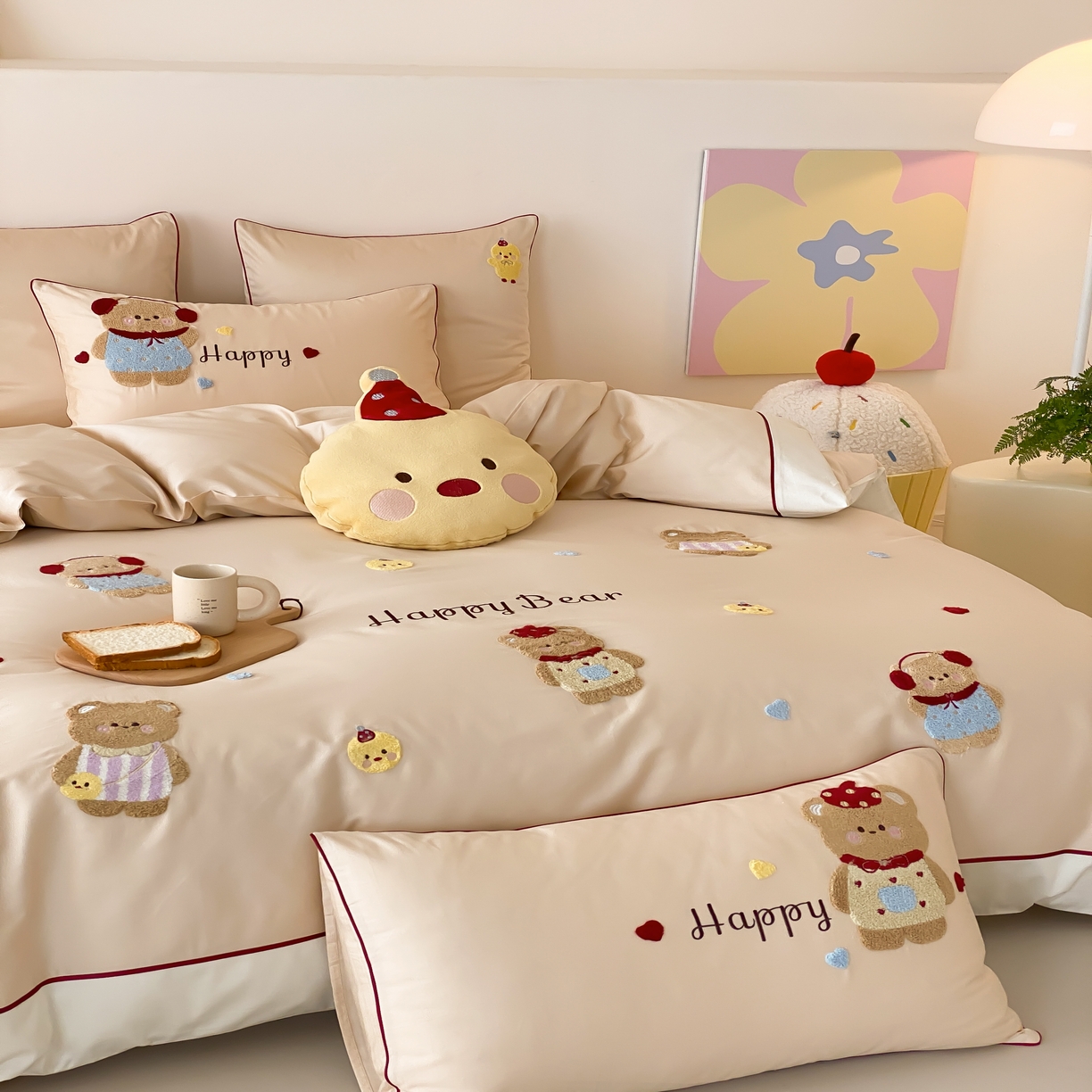 91家纺网 家纺一手货源 找家纺 馨蕊家居 2026新款新品超细旦磨毛高奢系列四件套 磨毛卡通-奶油泡芙