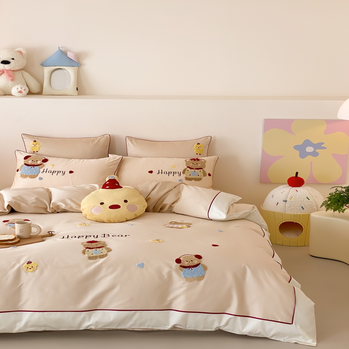 91家纺网 家纺一手货源 找家纺 馨蕊家居 2026新款新品超细旦磨毛高奢系列四件套 磨毛卡通-奶油泡芙