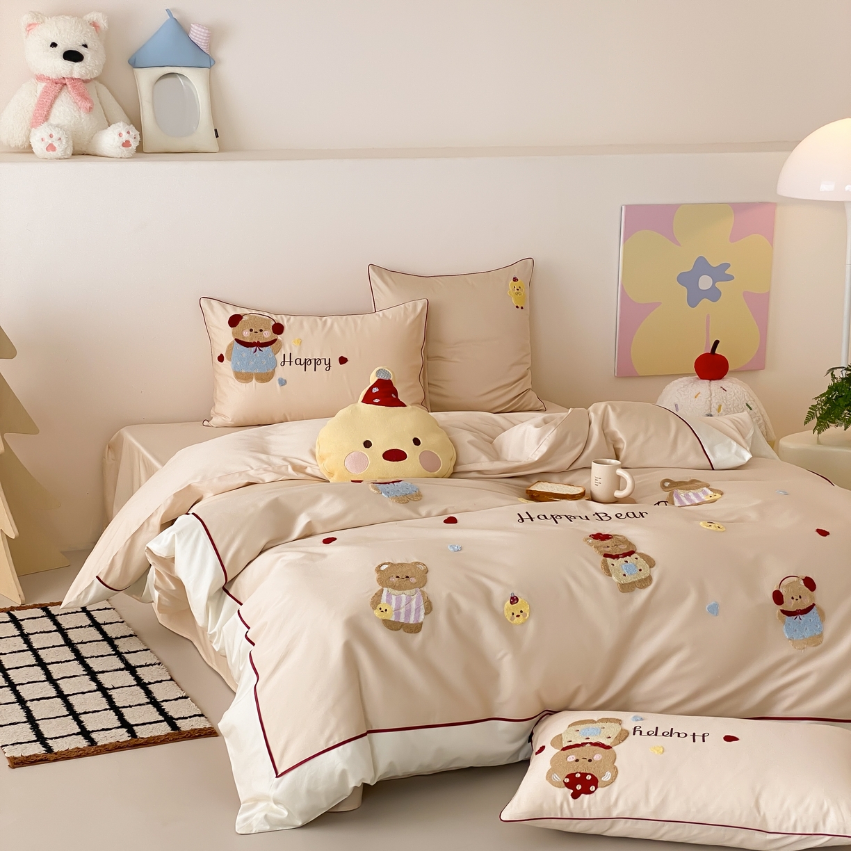 91家纺网 家纺一手货源 找家纺 馨蕊家居 2026新款新品超细旦磨毛高奢系列四件套 磨毛卡通-奶油泡芙