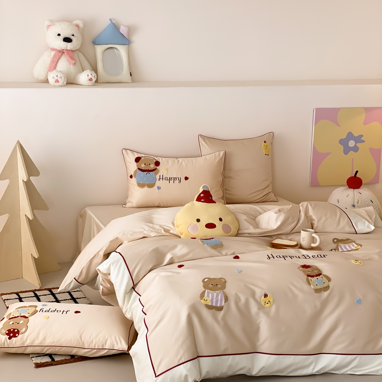 91家纺网 家纺一手货源 找家纺 馨蕊家居 2026新款新品超细旦磨毛高奢系列四件套 磨毛卡通-奶油泡芙