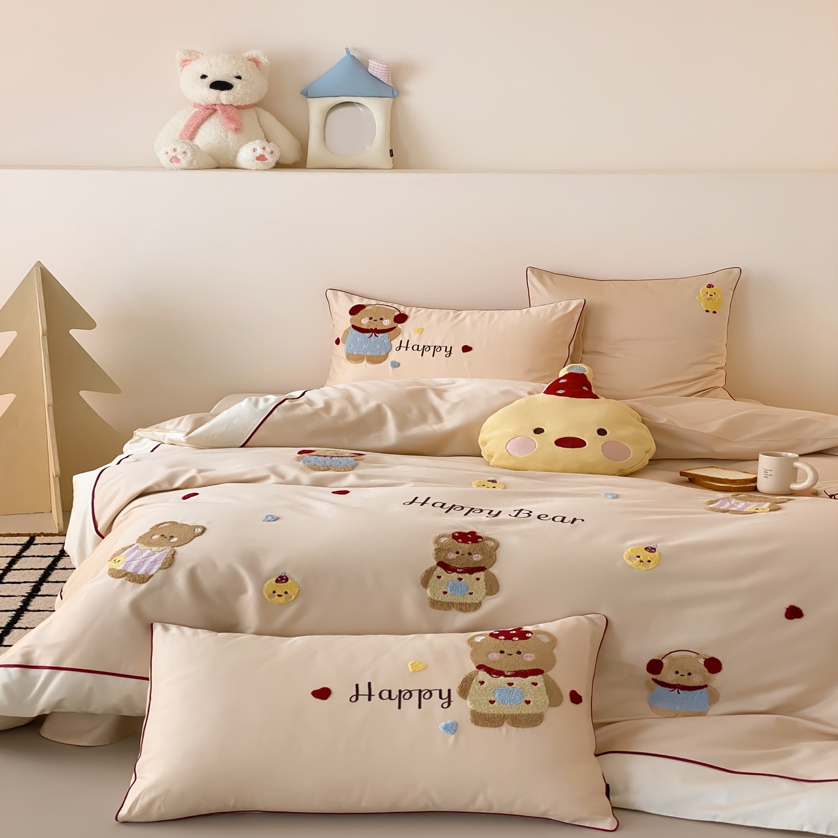 91家纺网 家纺一手货源 找家纺 馨蕊家居 2026新款新品超细旦磨毛高奢系列四件套 磨毛卡通-奶油泡芙