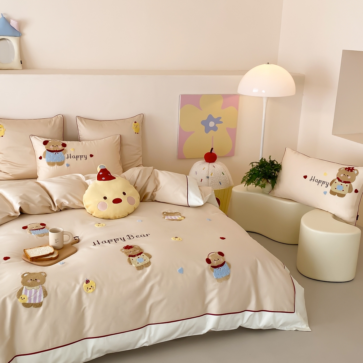 91家纺网 家纺一手货源 找家纺 馨蕊家居 2026新款新品超细旦磨毛高奢系列四件套 磨毛卡通-奶油泡芙