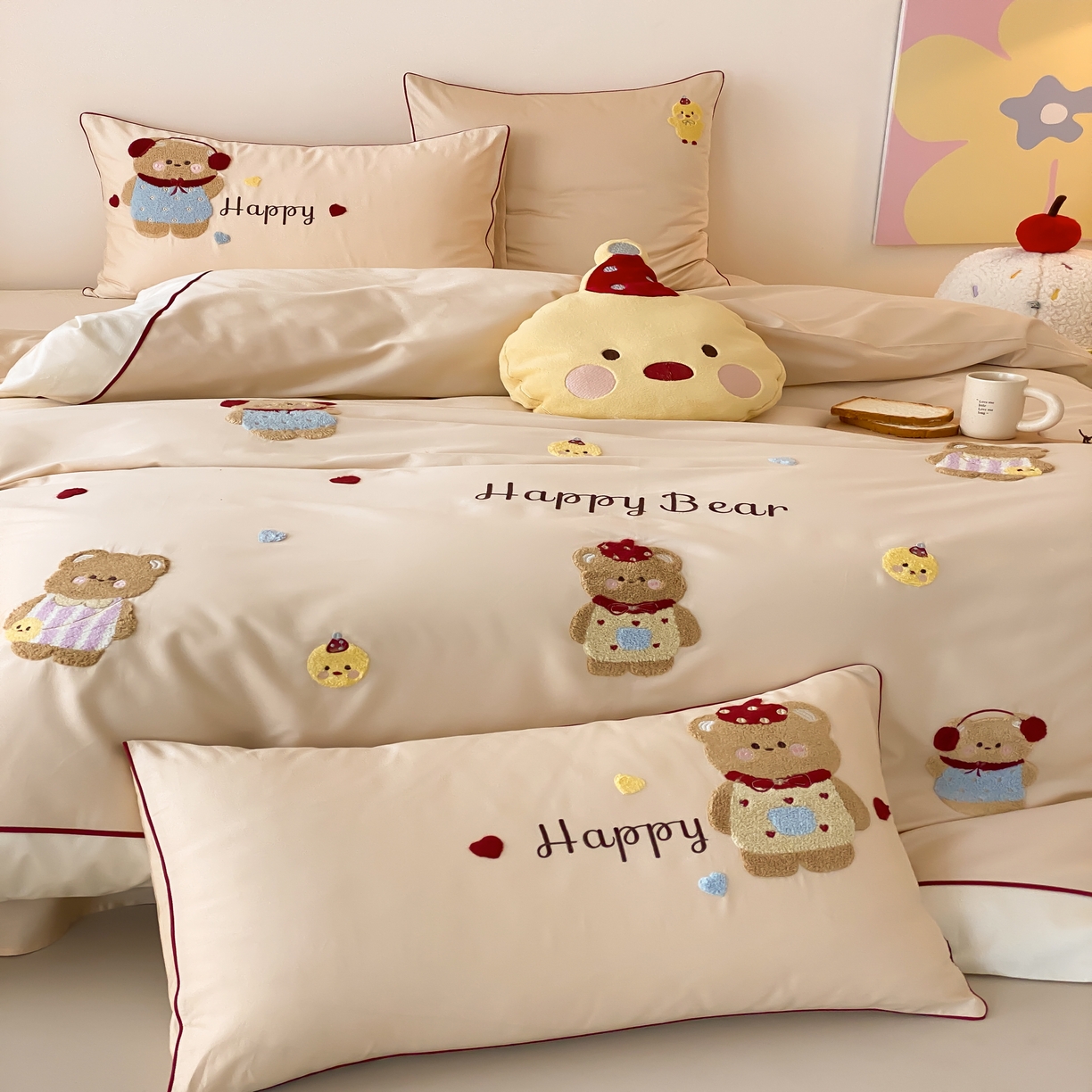 91家纺网 家纺一手货源 找家纺 馨蕊家居 2026新款新品超细旦磨毛高奢系列四件套 磨毛卡通-奶油泡芙